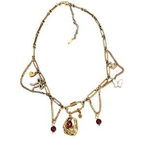 NEW Multi Charm Necklace Gold Tone Bow Heart Butterfly Pearl Ruby
